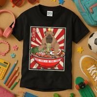 Kawaii Bird Capybara Eating Ramen Noodles Anime Japanese Kids T-Shirt thumb 3