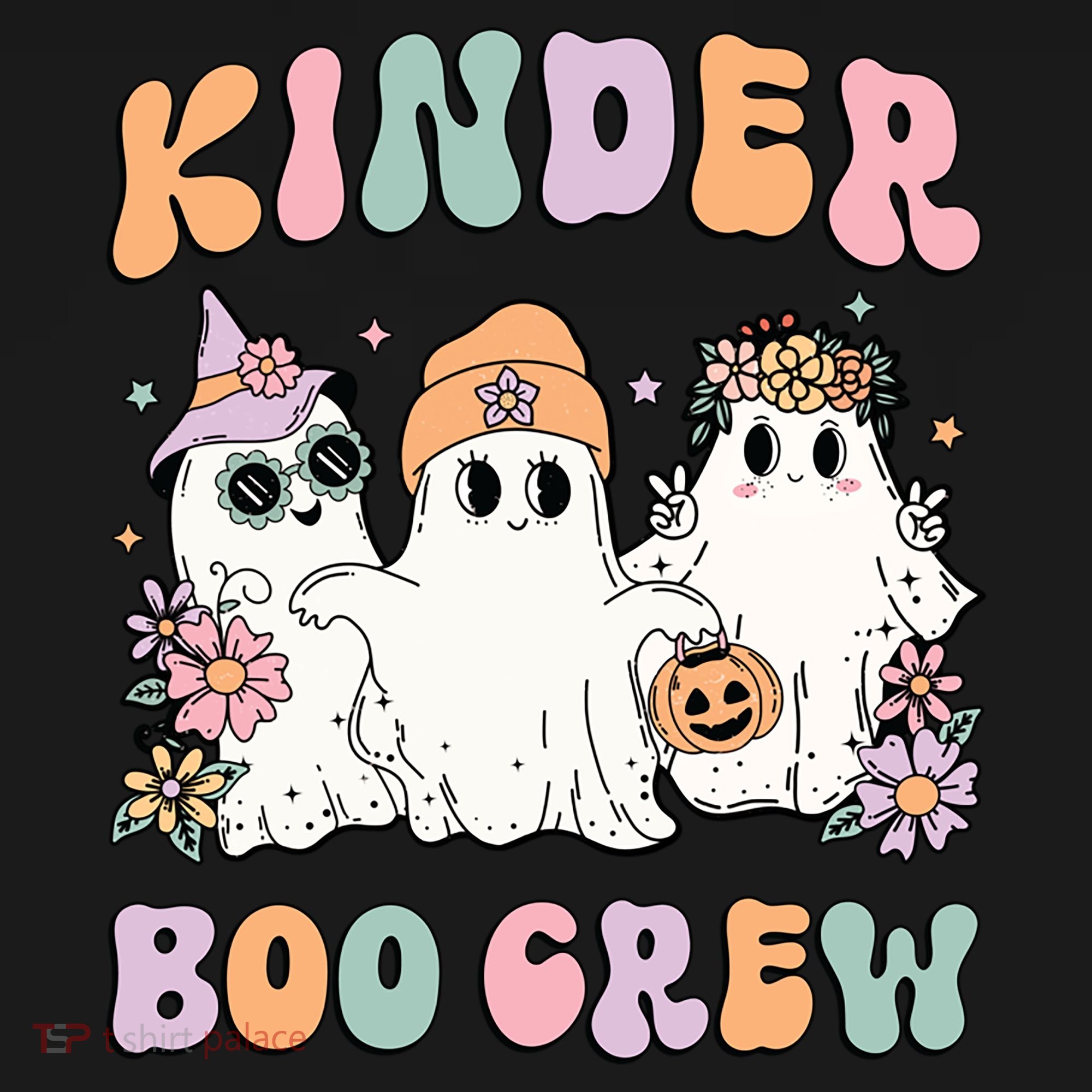 Kinder Boo Crew Halloween Floral Ghost Kindergarten Teacher Great Gift Bucket Hat
