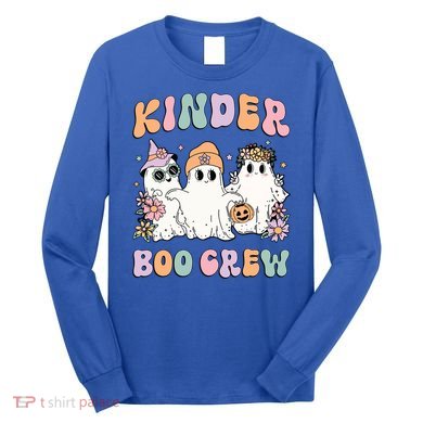 Kinder Boo Crew Halloween Floral Ghost Kindergarten Teacher Great Gift Long Sleeve Shirt