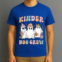 Kinder Boo Crew Halloween Floral Ghost Kindergarten Teacher Great Gift T-Shirt thumb 3