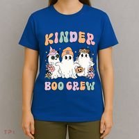 Kinder Boo Crew Halloween Floral Ghost Kindergarten Teacher Great Gift T-Shirt thumb 4
