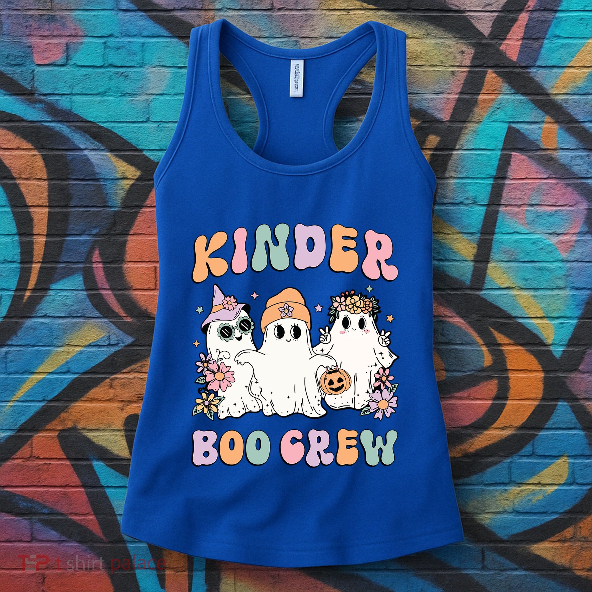 Kinder Boo Crew Halloween Floral Ghost Kindergarten Teacher Great Gift Women's Tank Top