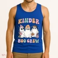 Kinder Boo Crew Halloween Floral Ghost Kindergarten Teacher Great Gift Tank Top thumb 3