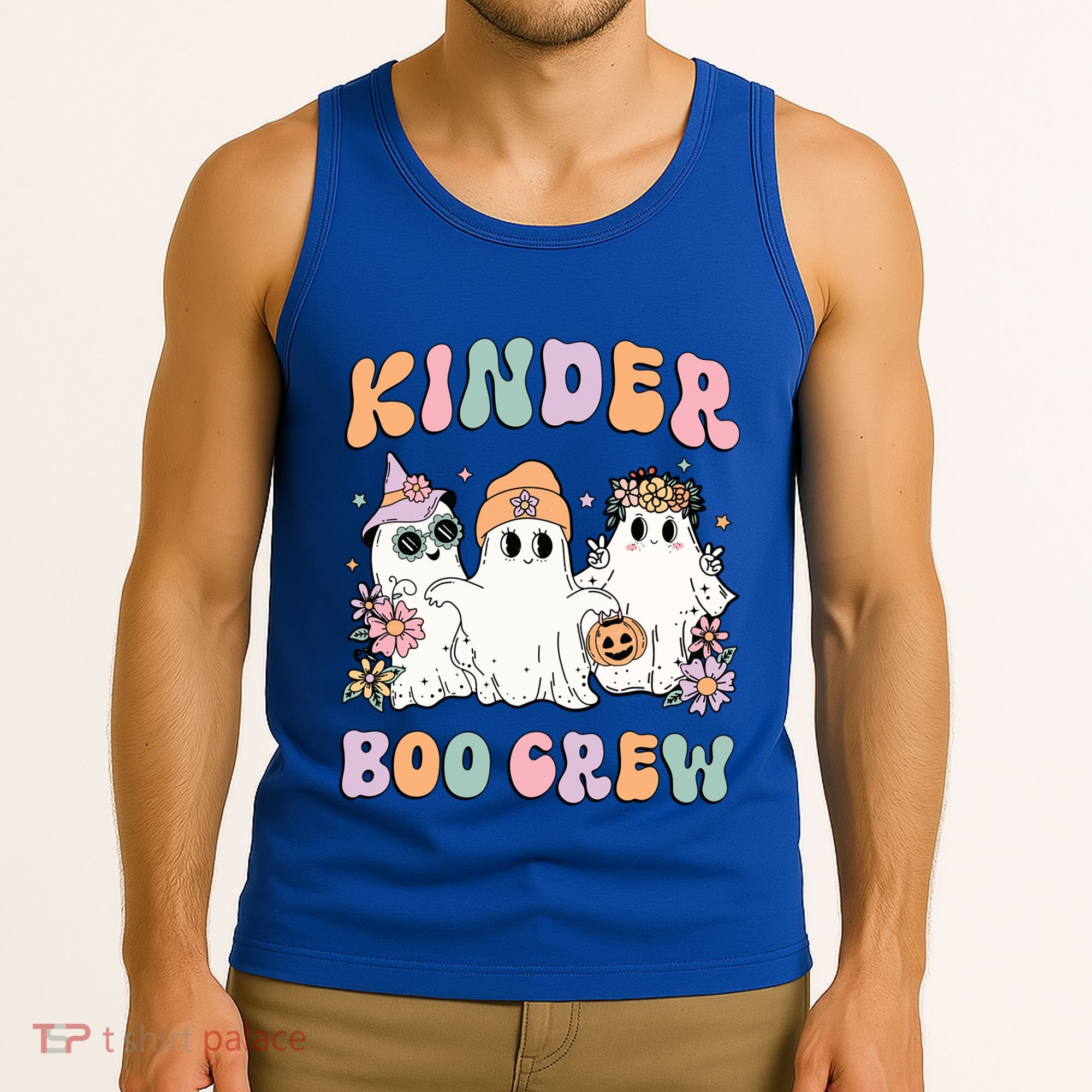 Kinder Boo Crew Halloween Floral Ghost Kindergarten Teacher Great Gift Tank Top