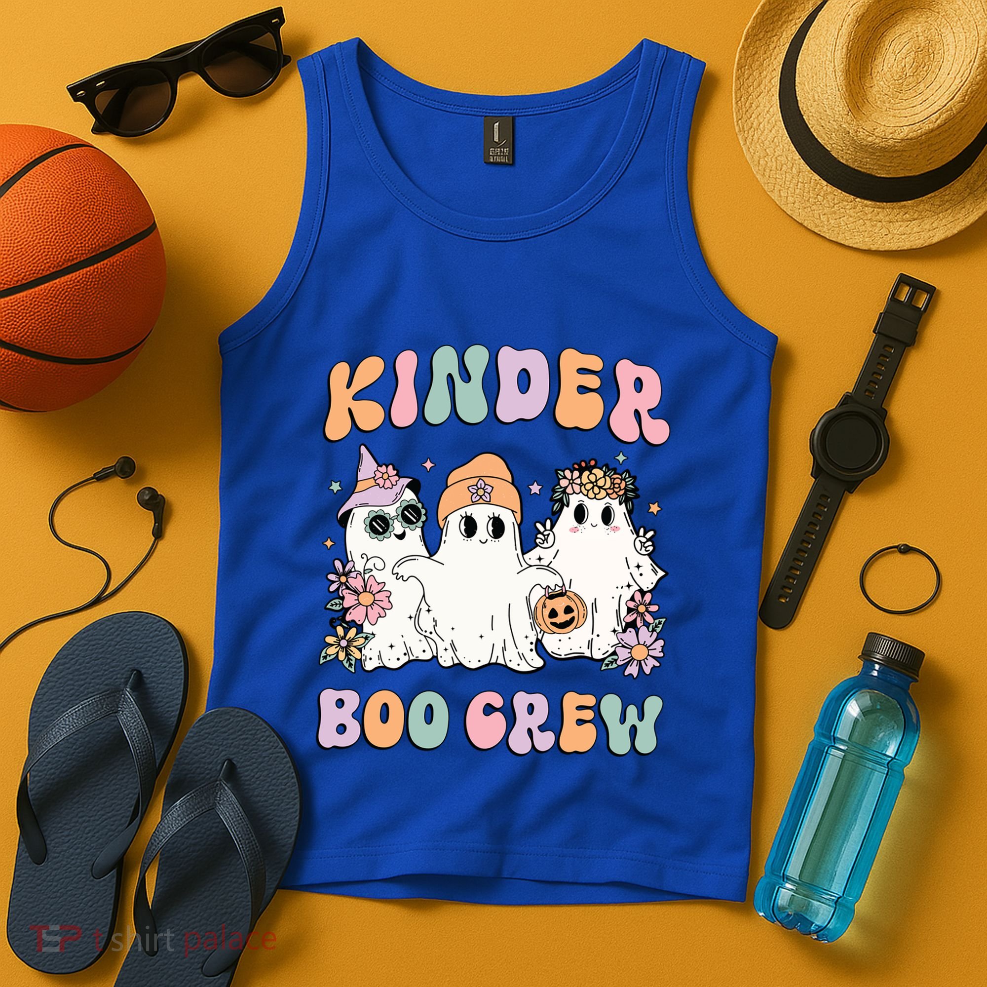 Kinder Boo Crew Halloween Floral Ghost Kindergarten Teacher Great Gift Tank Top