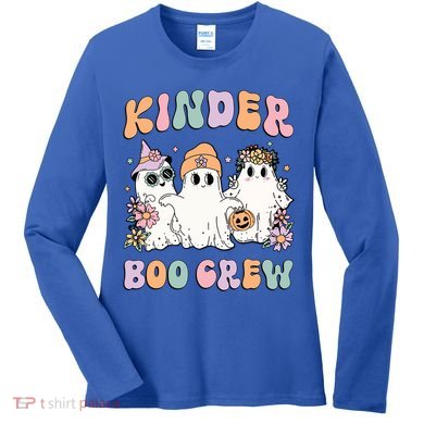 Kinder Boo Crew Halloween Floral Ghost Kindergarten Teacher Great Gift Women's Long Sleeve Shirt