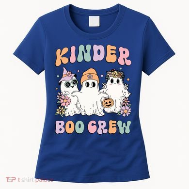 Kinder Boo Crew Halloween Floral Ghost Kindergarten Teacher Great Gift Women's T-Shirt