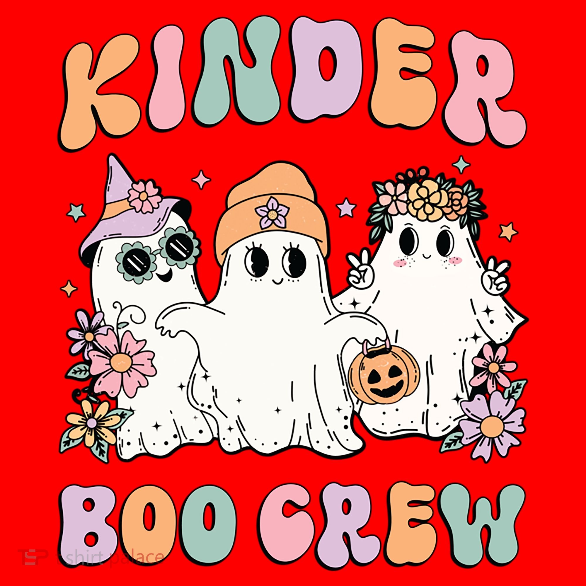 Kinder Boo Crew Halloween Floral Ghost Kindergarten Teacher Great Gift Santa Hat