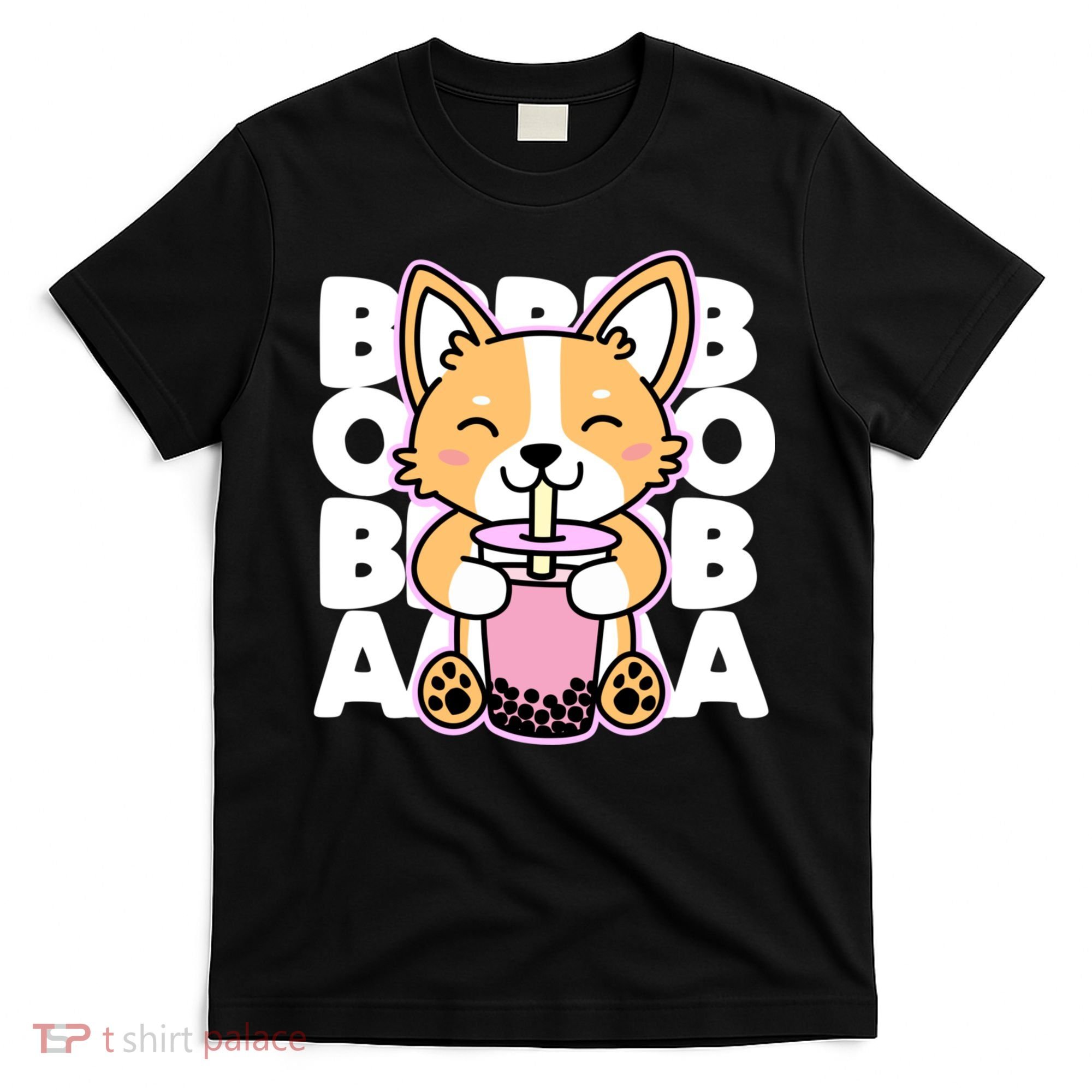 Kawaii Boba Cute Anime Dog Corgi Kawaii Tea Drjnk Dark T-Shirt
