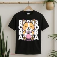 Kawaii Boba Cute Anime Dog Corgi Kawaii Tea Drjnk Dark T-Shirt thumb 2