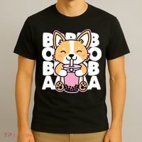 Kawaii Boba Cute Anime Dog Corgi Kawaii Tea Drjnk Dark T-Shirt thumb 3