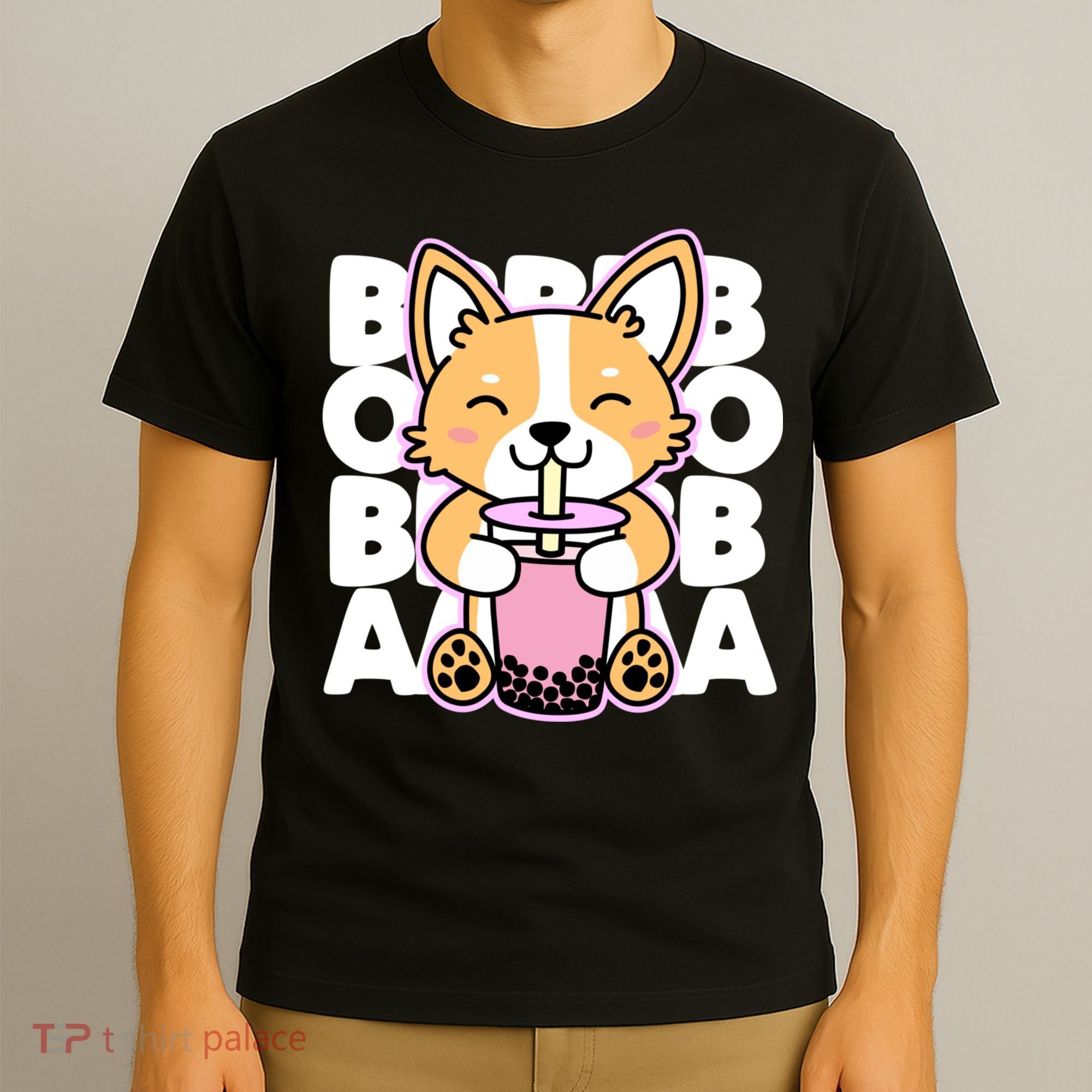 Kawaii Boba Cute Anime Dog Corgi Kawaii Tea Drjnk Dark T-Shirt
