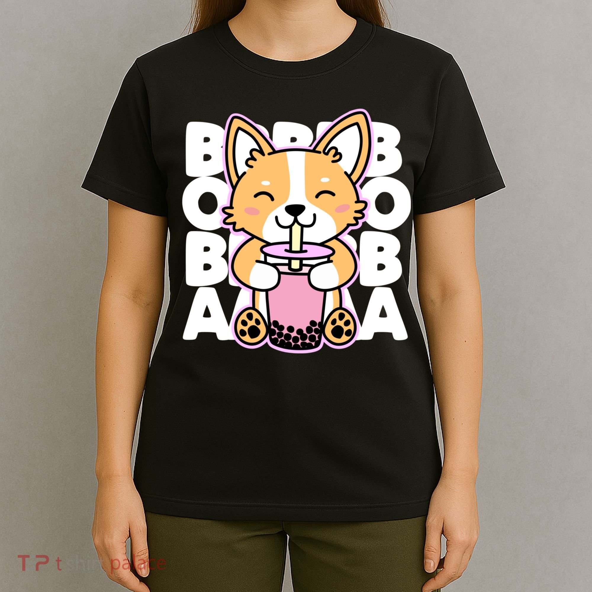 Kawaii Boba Cute Anime Dog Corgi Kawaii Tea Drjnk Dark T-Shirt