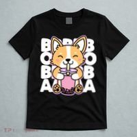 Kawaii Boba Cute Anime Dog Corgi Kawaii Tea Drjnk Dark T-Shirt thumb 5