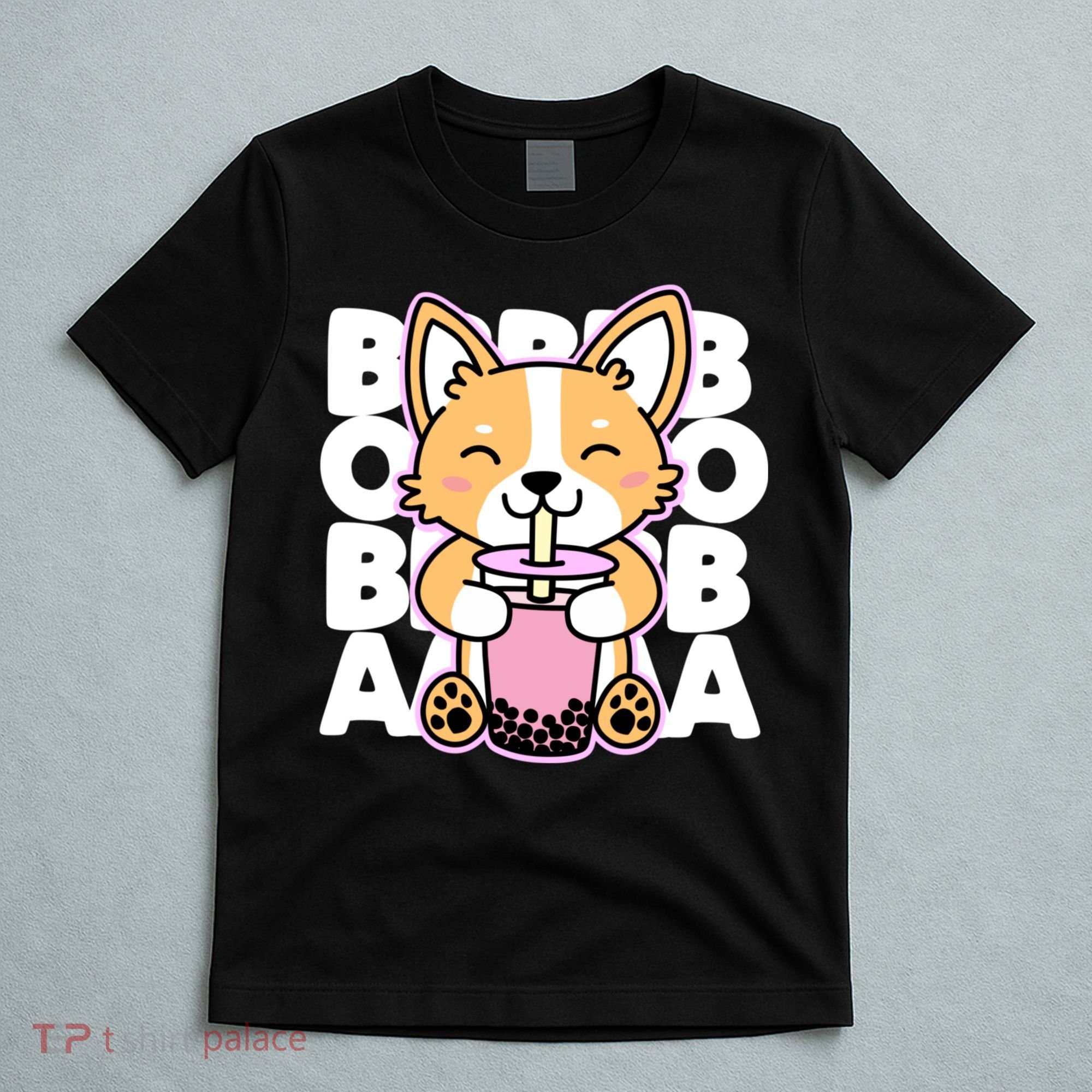 Kawaii Boba Cute Anime Dog Corgi Kawaii Tea Drjnk Dark T-Shirt