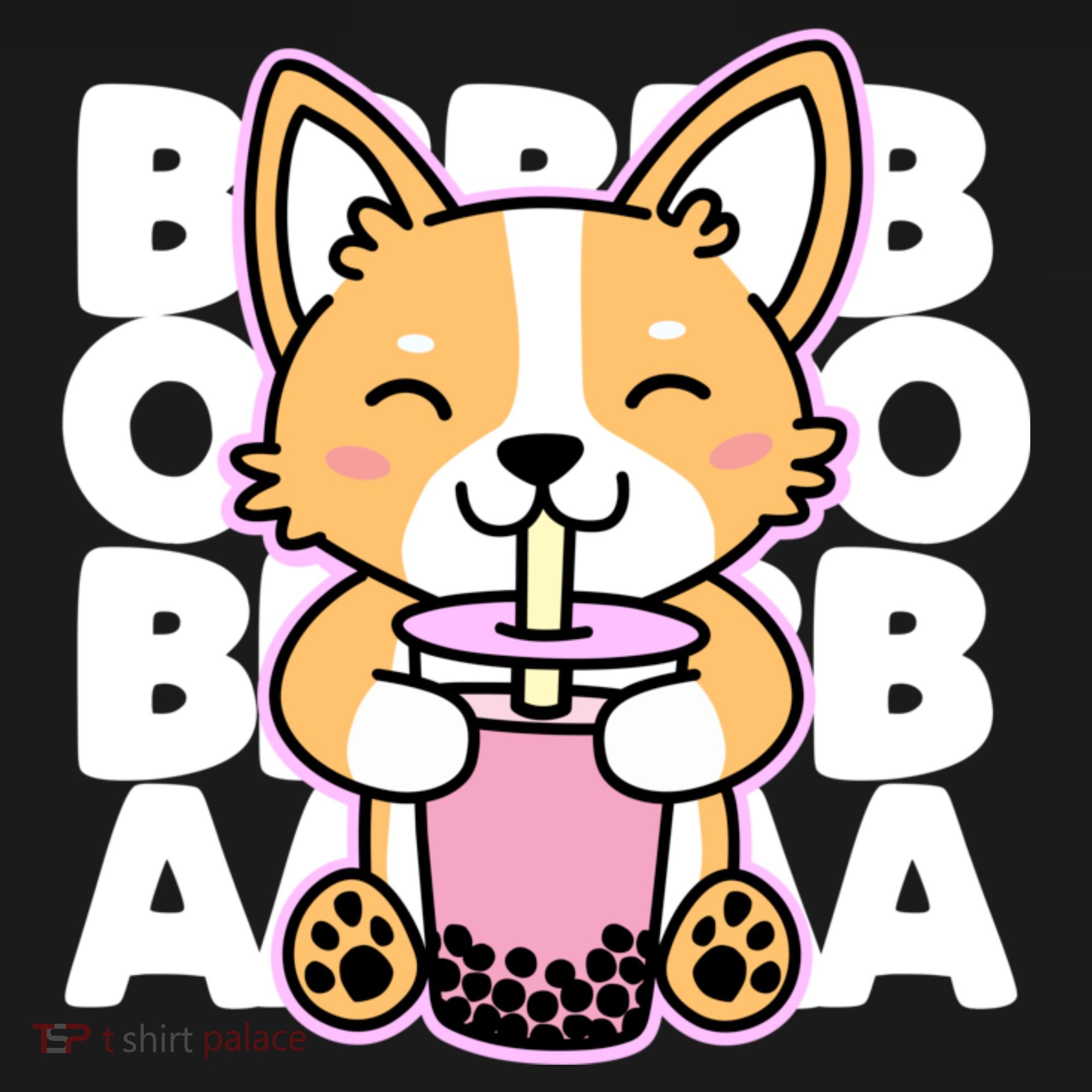 Kawaii Boba Cute Anime Dog Corgi Kawaii Tea Drjnk Dark Women's Hoodie