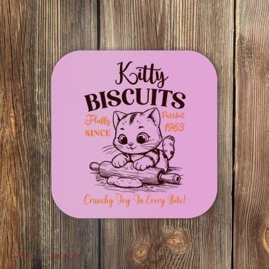 Kitty Biscuits Fluffy Purrfect Since 1963 Coaster