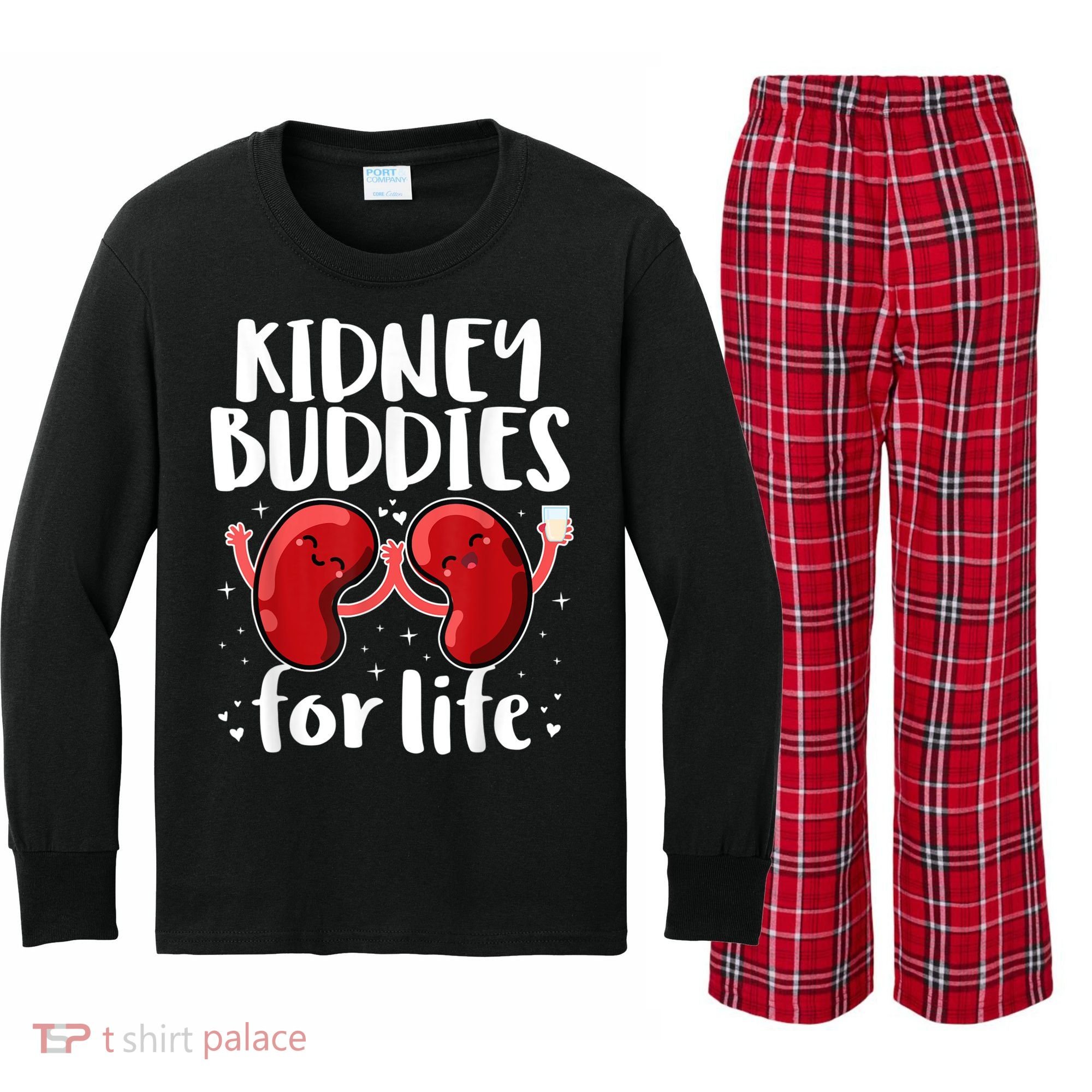 Kidney Buddies For Life Donor Recipient Kids Long Sleeve Plaid Pajama Set