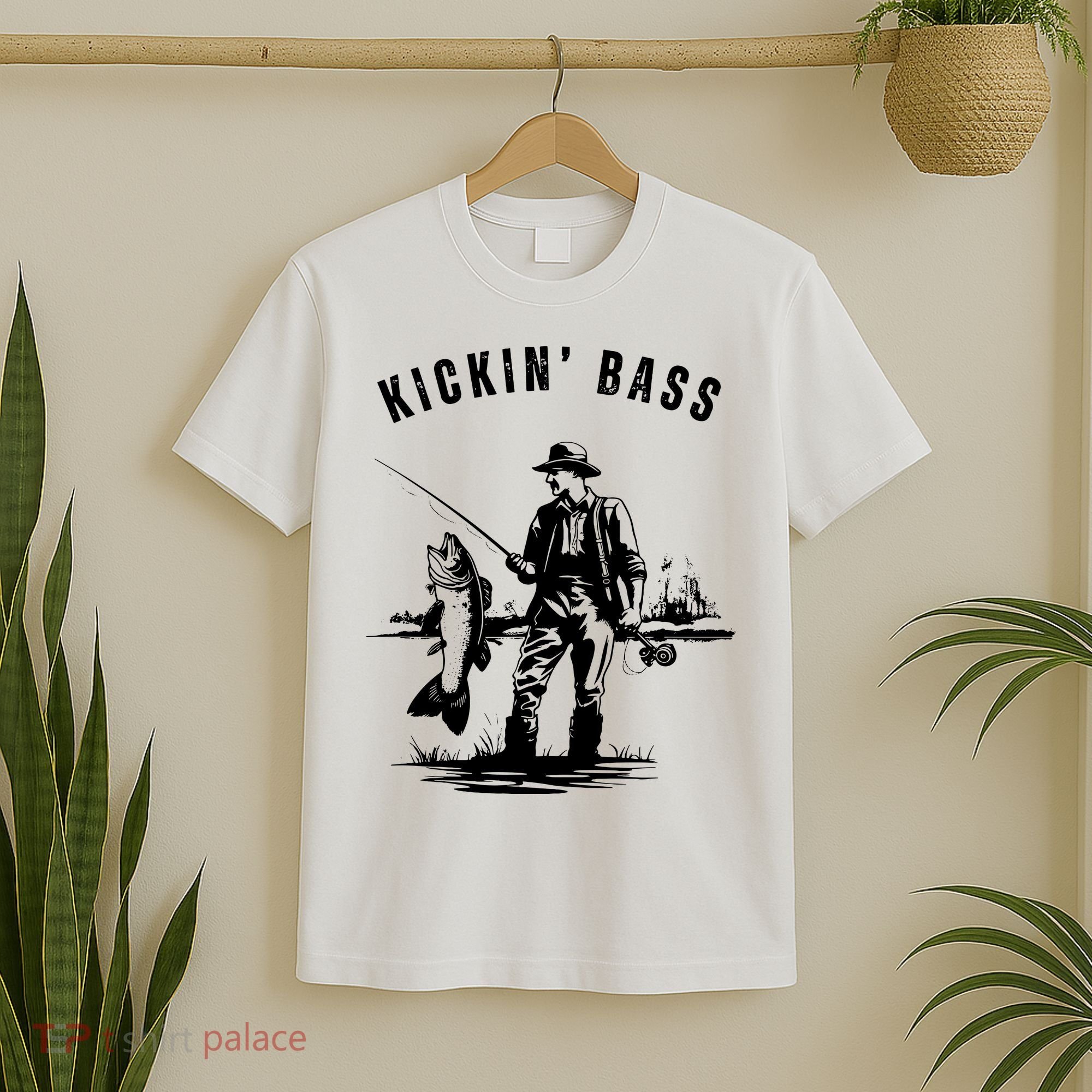 Kickin Bass Fisherman Fishing Fish Funny Outdoors Lake T-Shirt