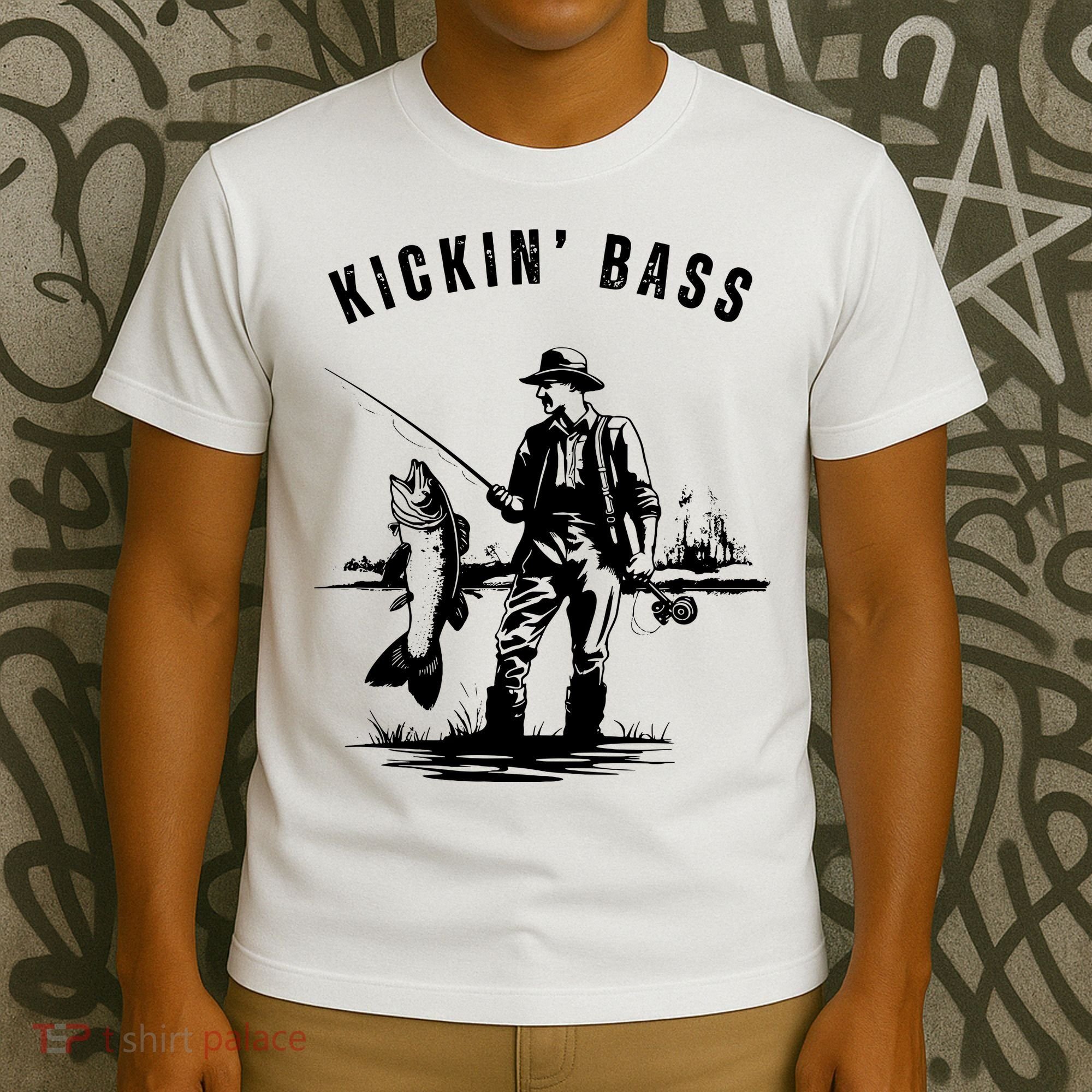 Kickin Bass Fisherman Fishing Fish Funny Outdoors Lake T-Shirt