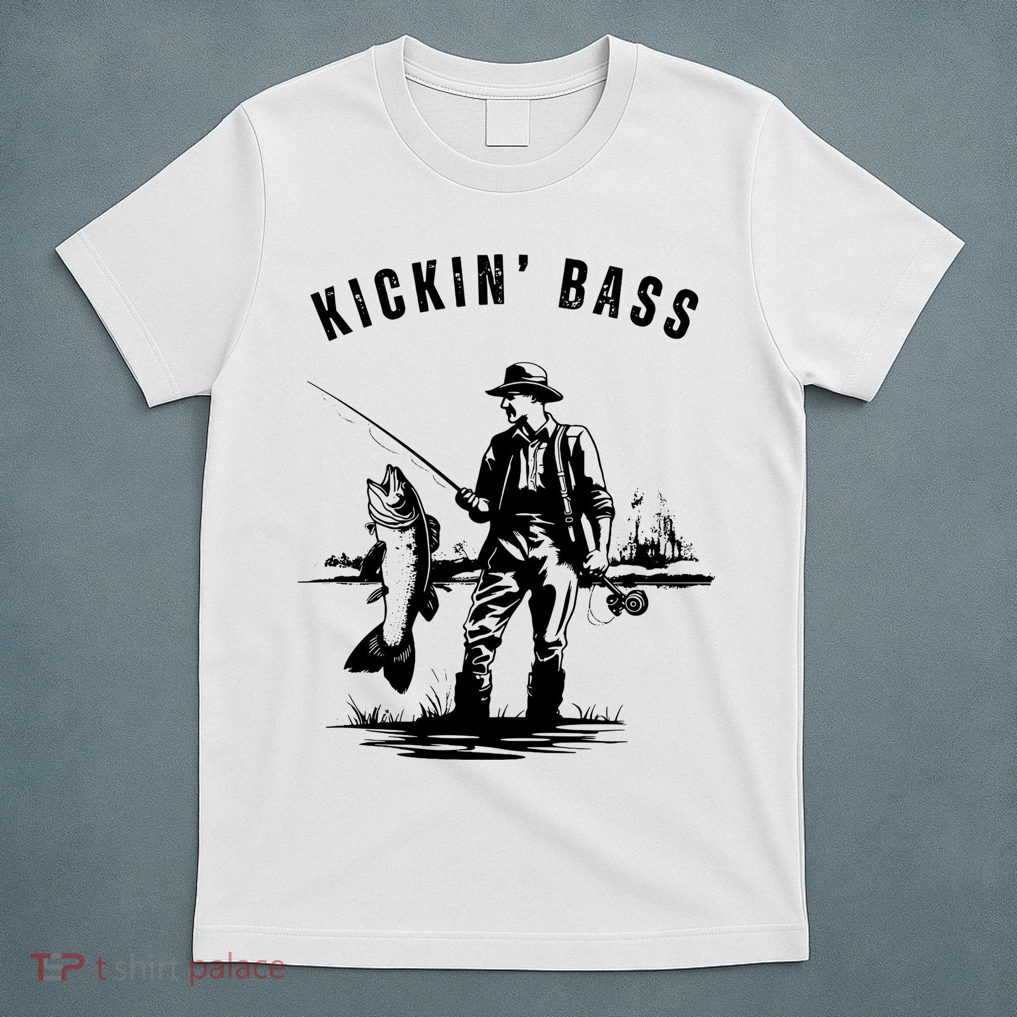 Kickin Bass Fisherman Fishing Fish Funny Outdoors Lake T-Shirt
