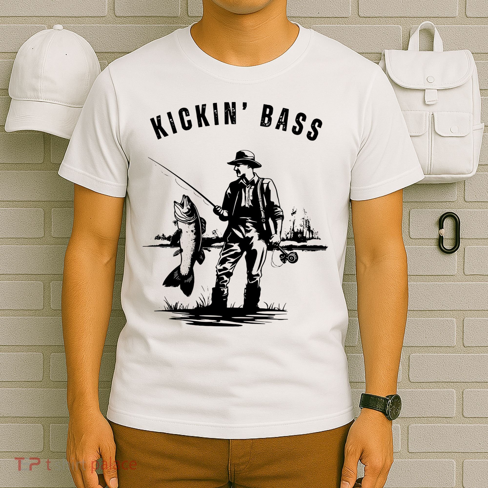 Kickin Bass Fisherman Fishing Fish Funny Outdoors Lake T-Shirt