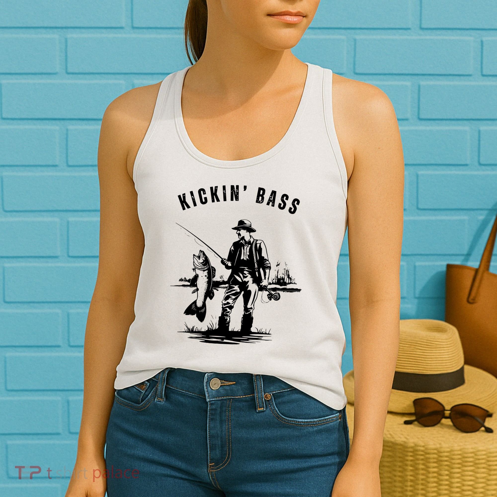 Kickin Bass Fisherman Fishing Fish Funny Outdoors Lake Women's Tank Top