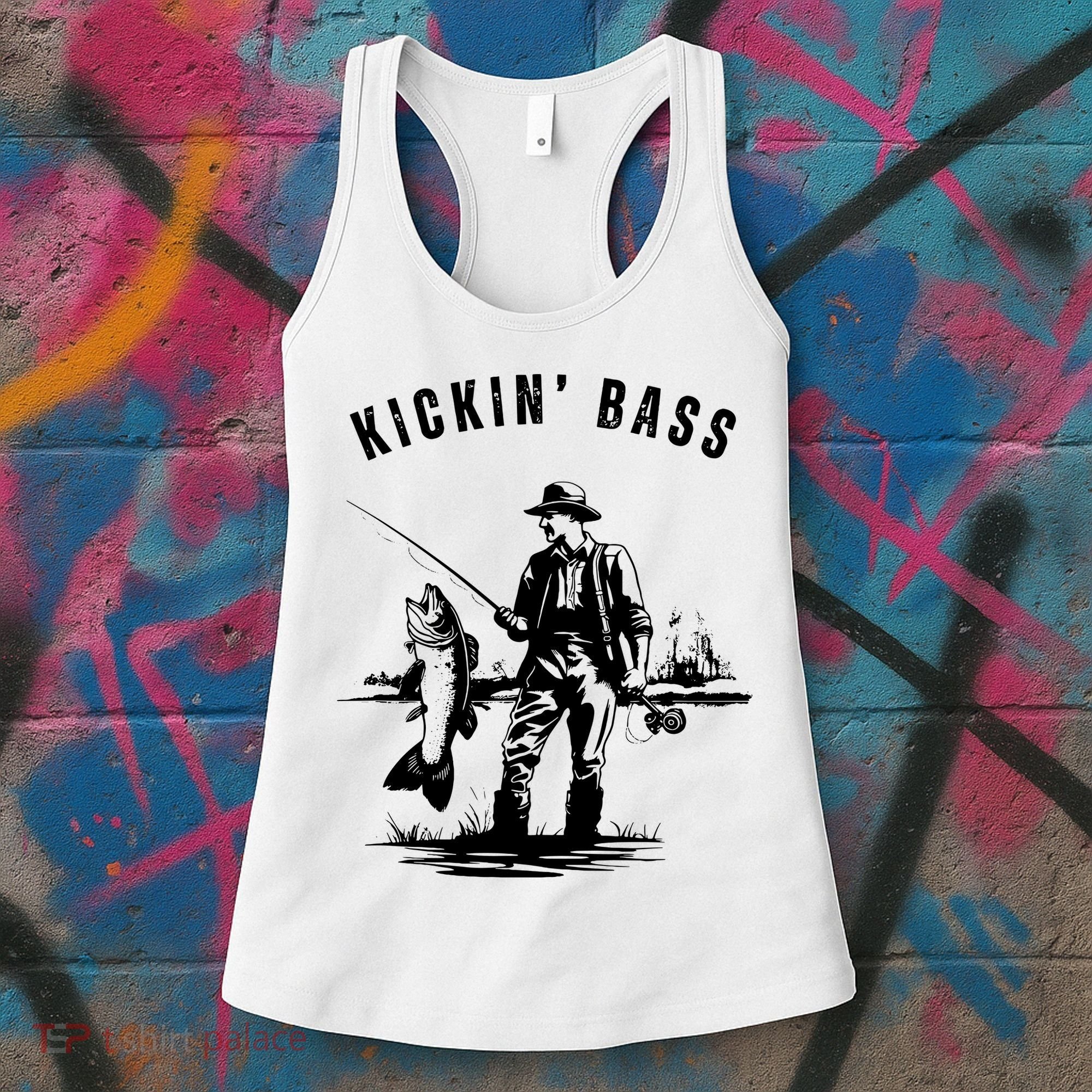 Kickin Bass Fisherman Fishing Fish Funny Outdoors Lake Women's Tank Top
