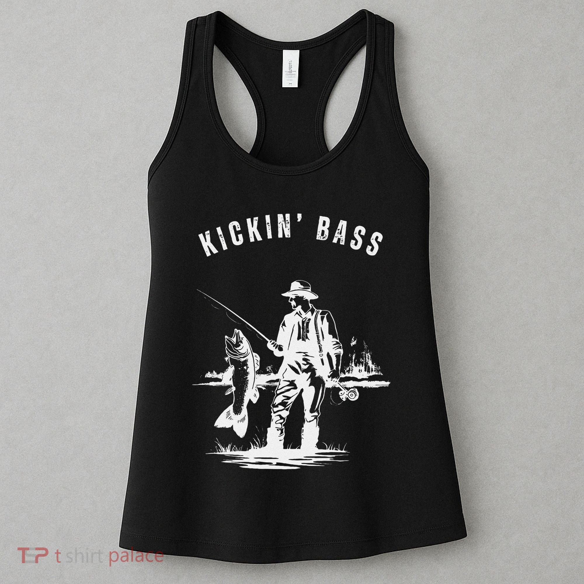 Kickin Bass Fisherman Fishing Fish Funny Outdoors Lake Women's Tank Top
