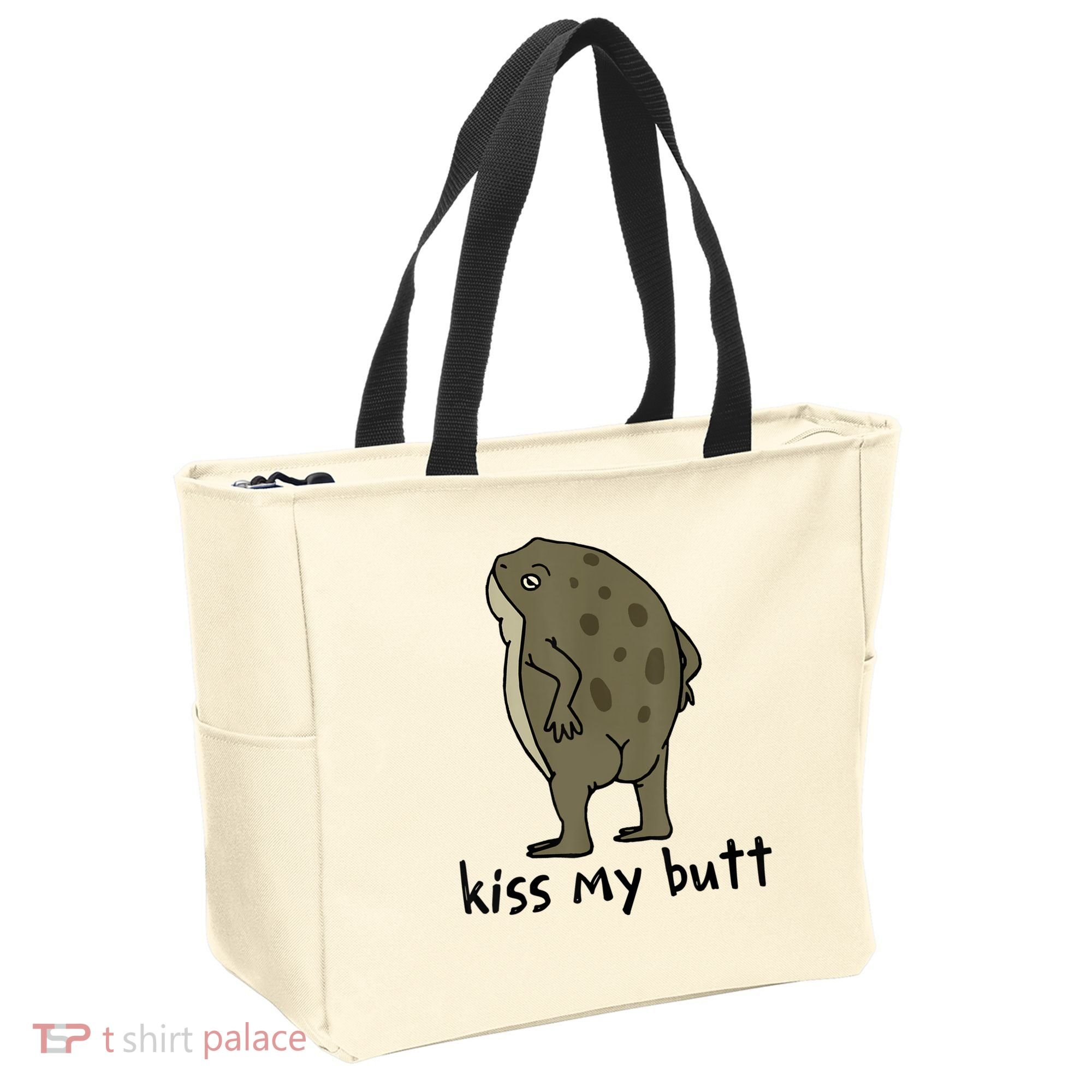 Kiss_My Butt Green Frog Tote Bag
