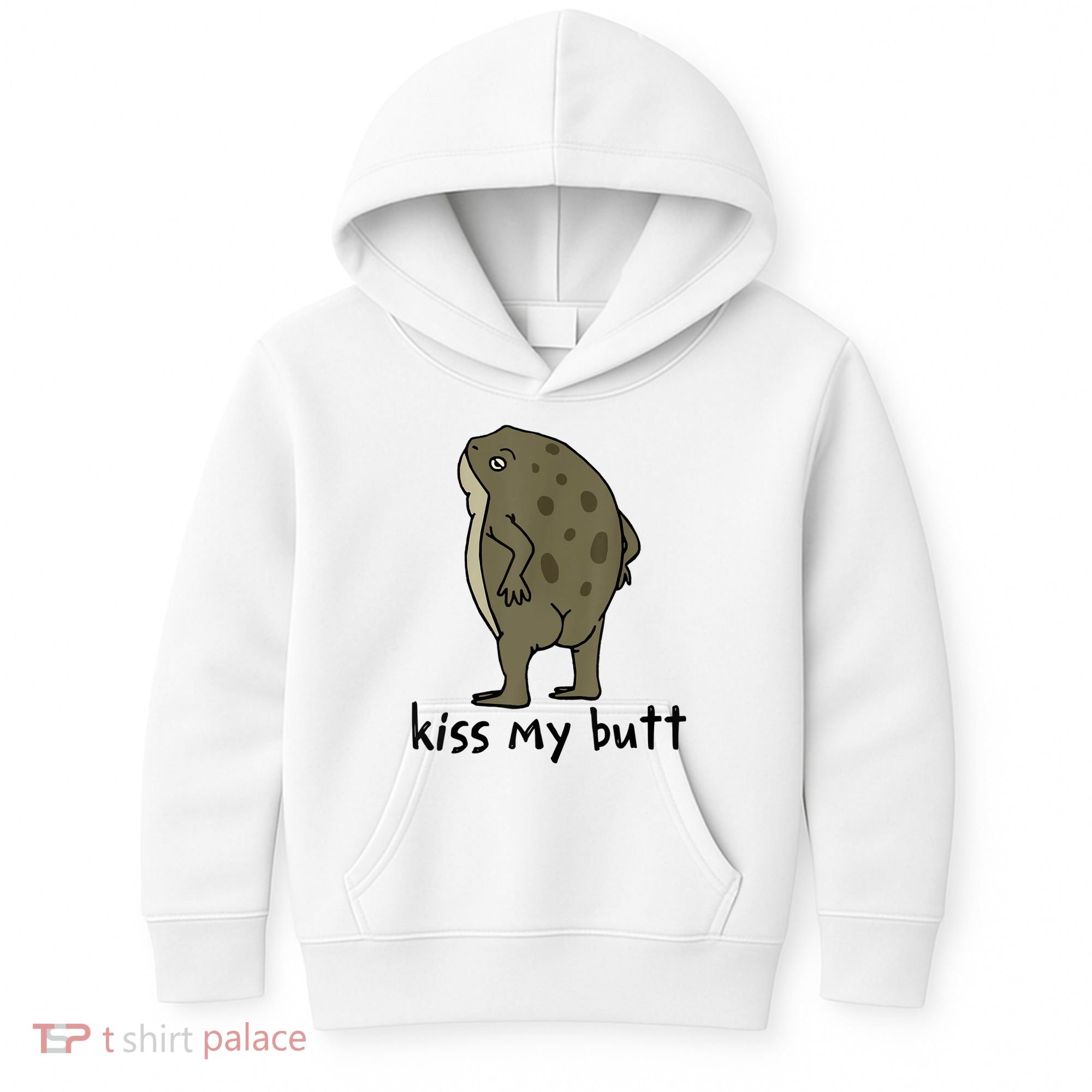 Kiss_My Butt Green Frog Kids Hoodie