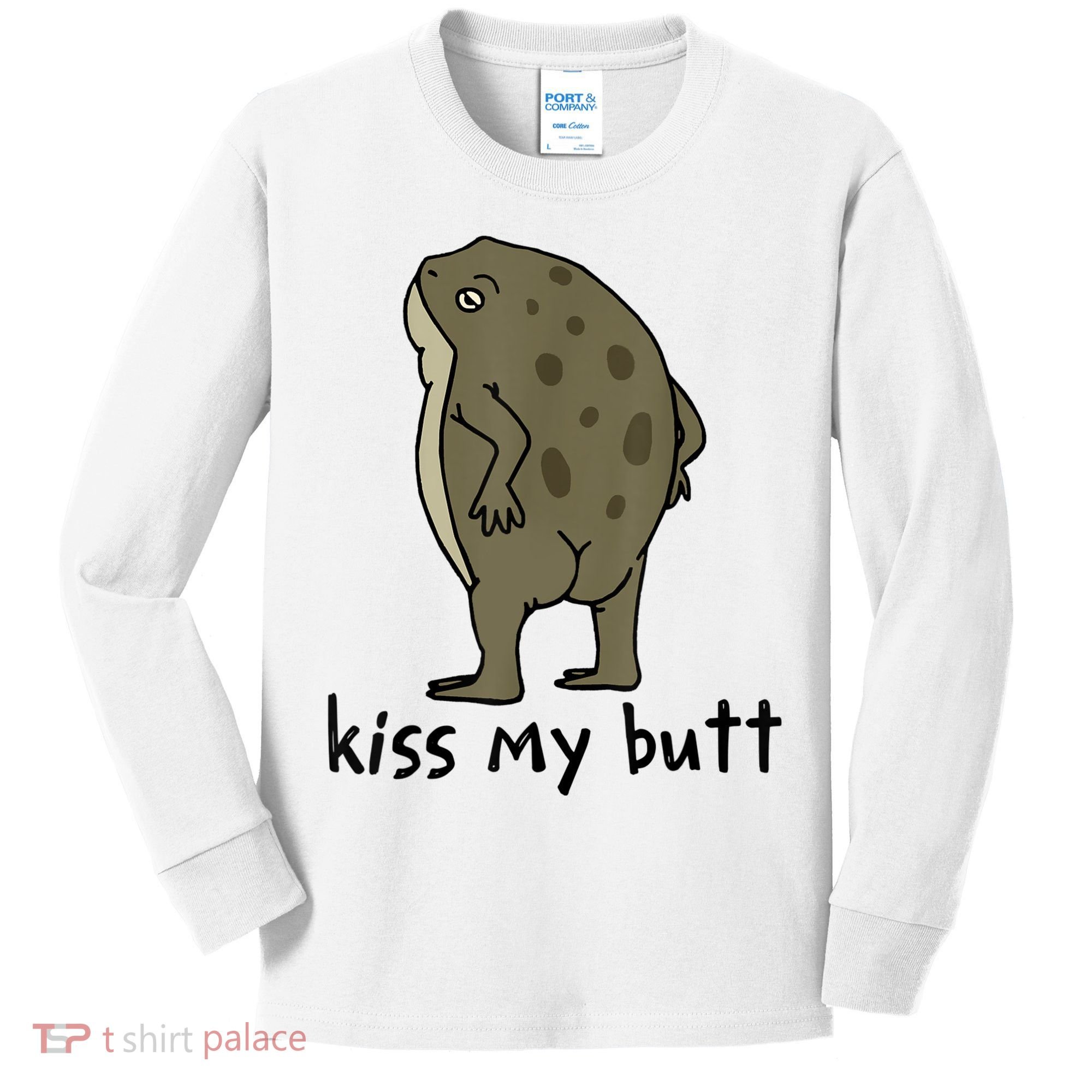 Kiss_My Butt Green Frog Kids Long Sleeve Shirt