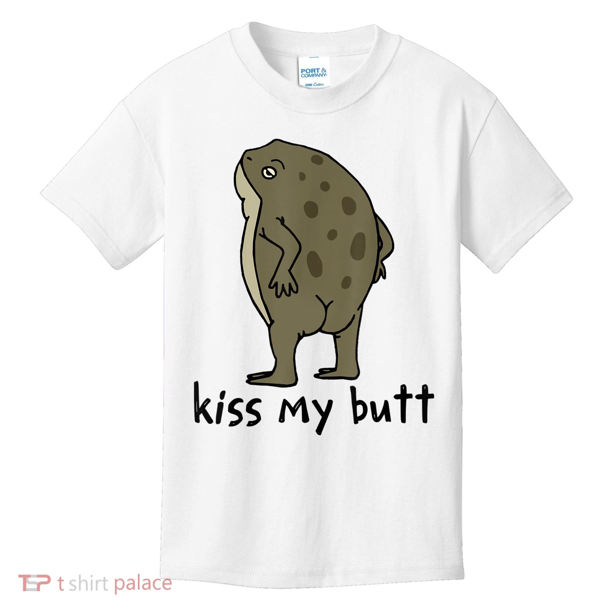 Kiss_My Butt Green Frog Kids T-Shirt