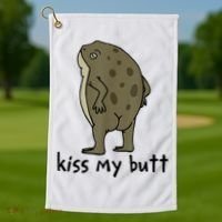 KissMy Butt Green Frog Funny Frog Golf Towel thumb 1