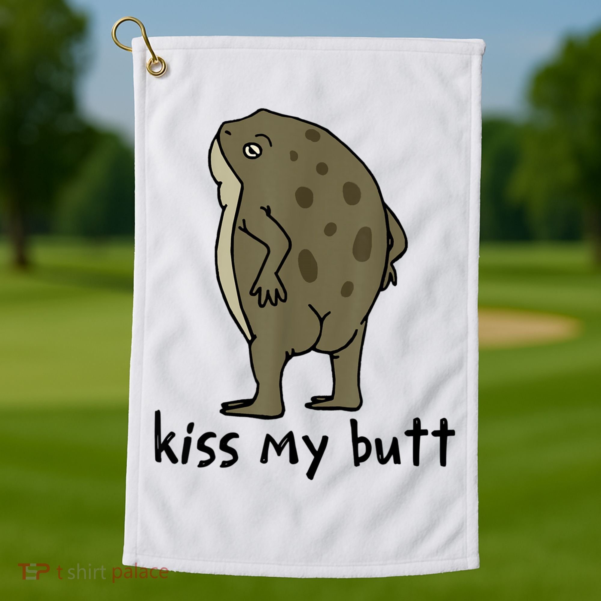 KissMy Butt Green Frog Funny Frog Golf Towel