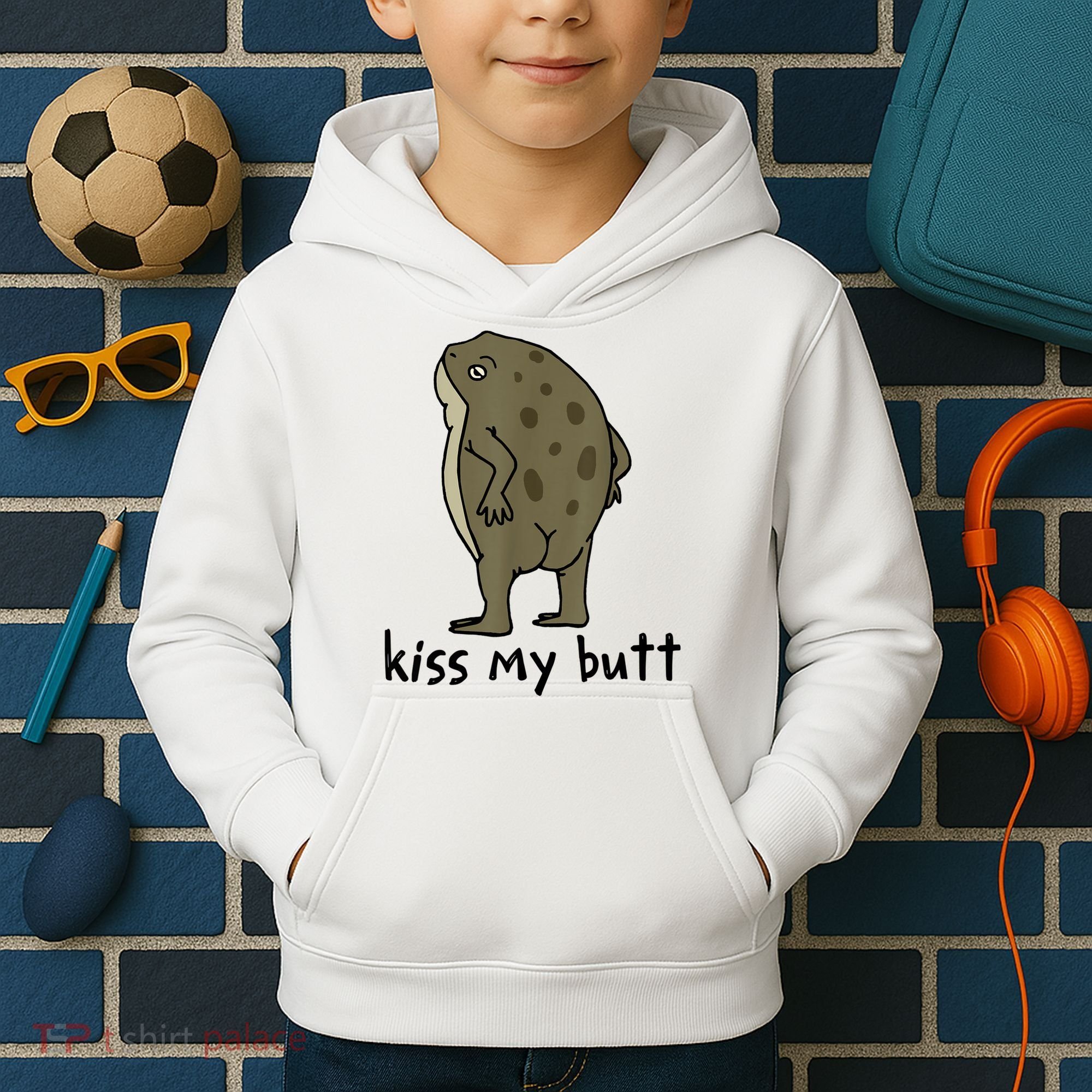 KissMy Butt Green Frog Funny Frog Kids Hoodie