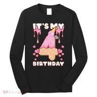 Kids Birthday Girl 4 Years Ice Cream Its My 4th Birthday Long Sleeve Shirt thumb 0