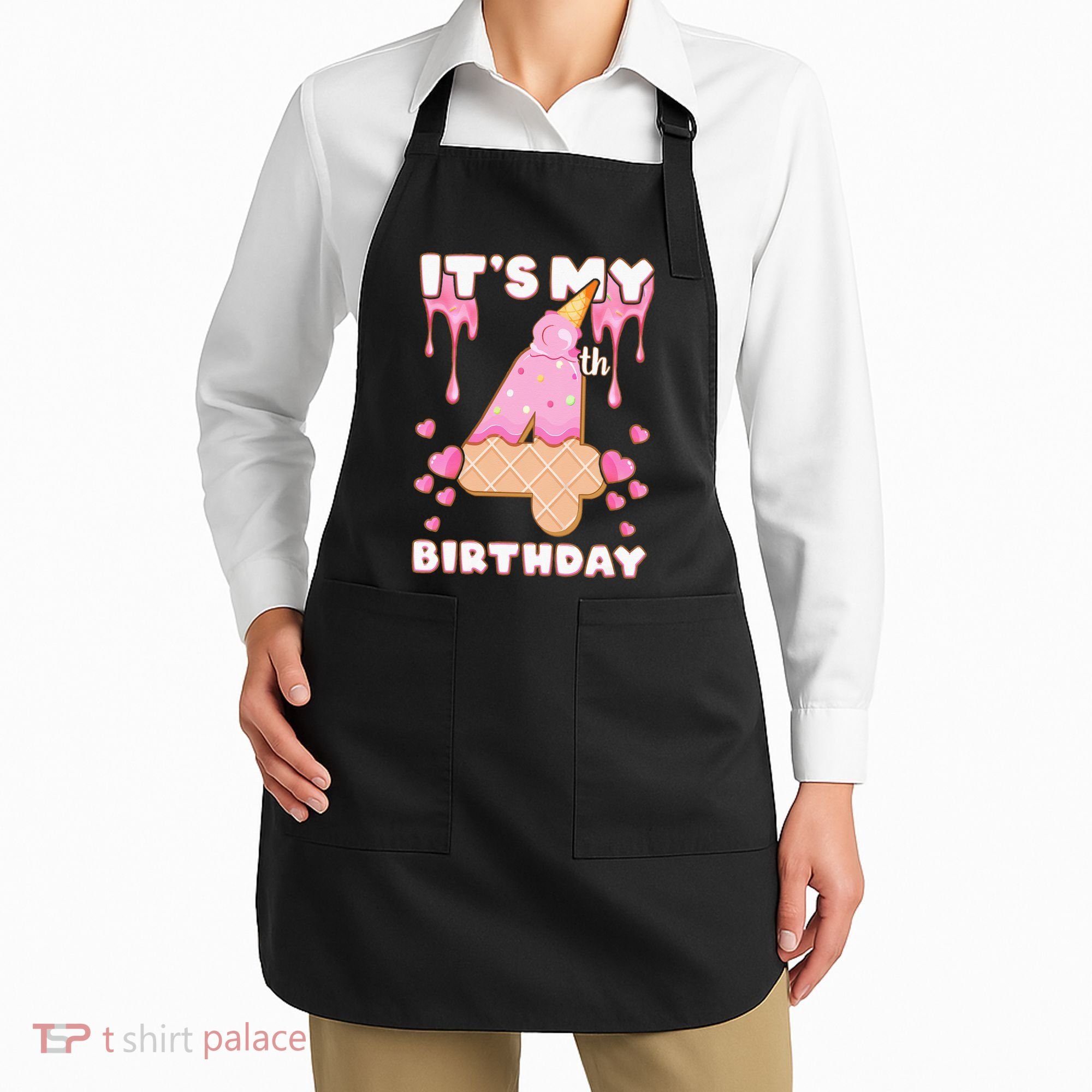 Kids Birthday Girl 4 Years Ice Cream Its My 4th Birthday Apron