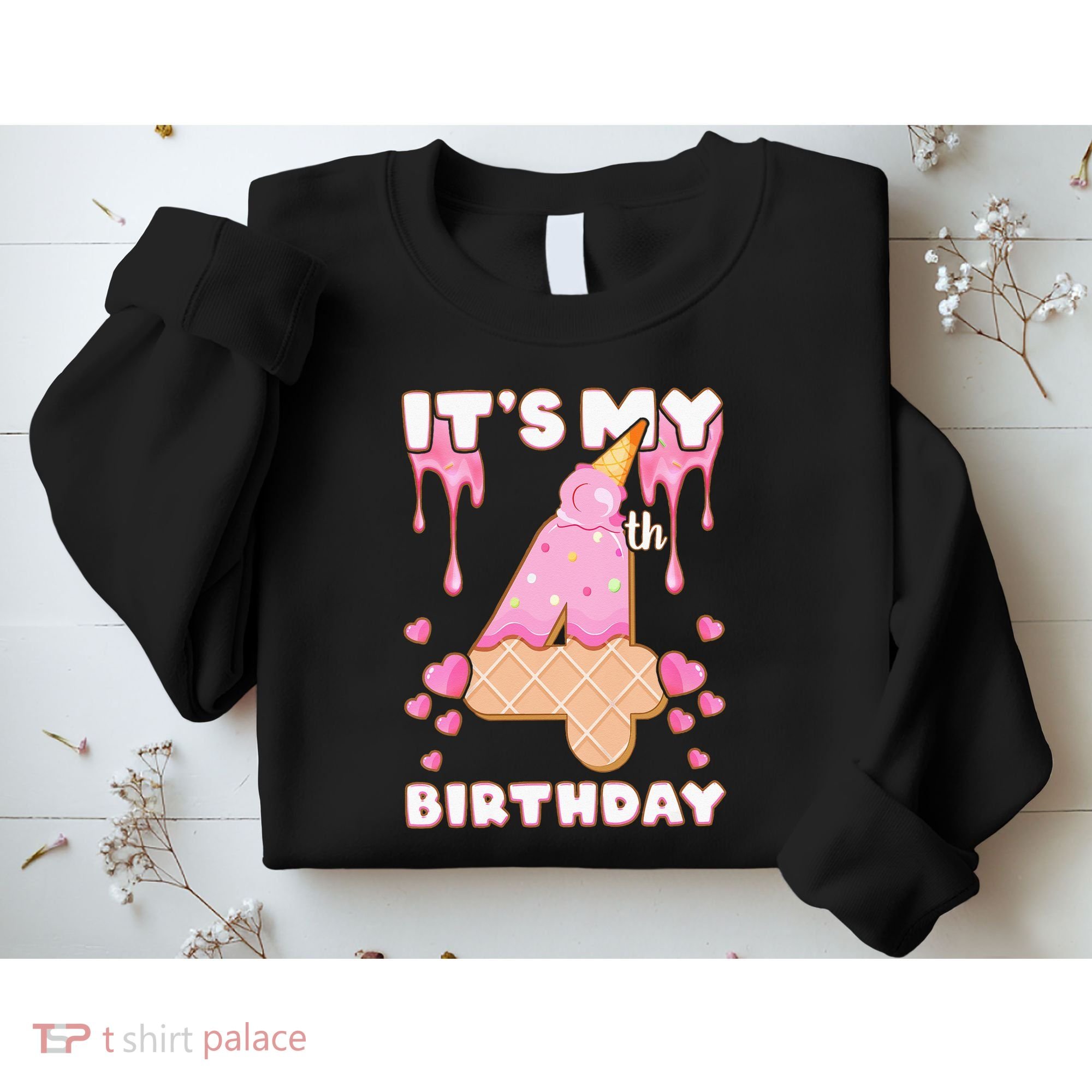 Kids Birthday Girl 4 Years Ice Cream Its My 4th Birthday Sweatshirt