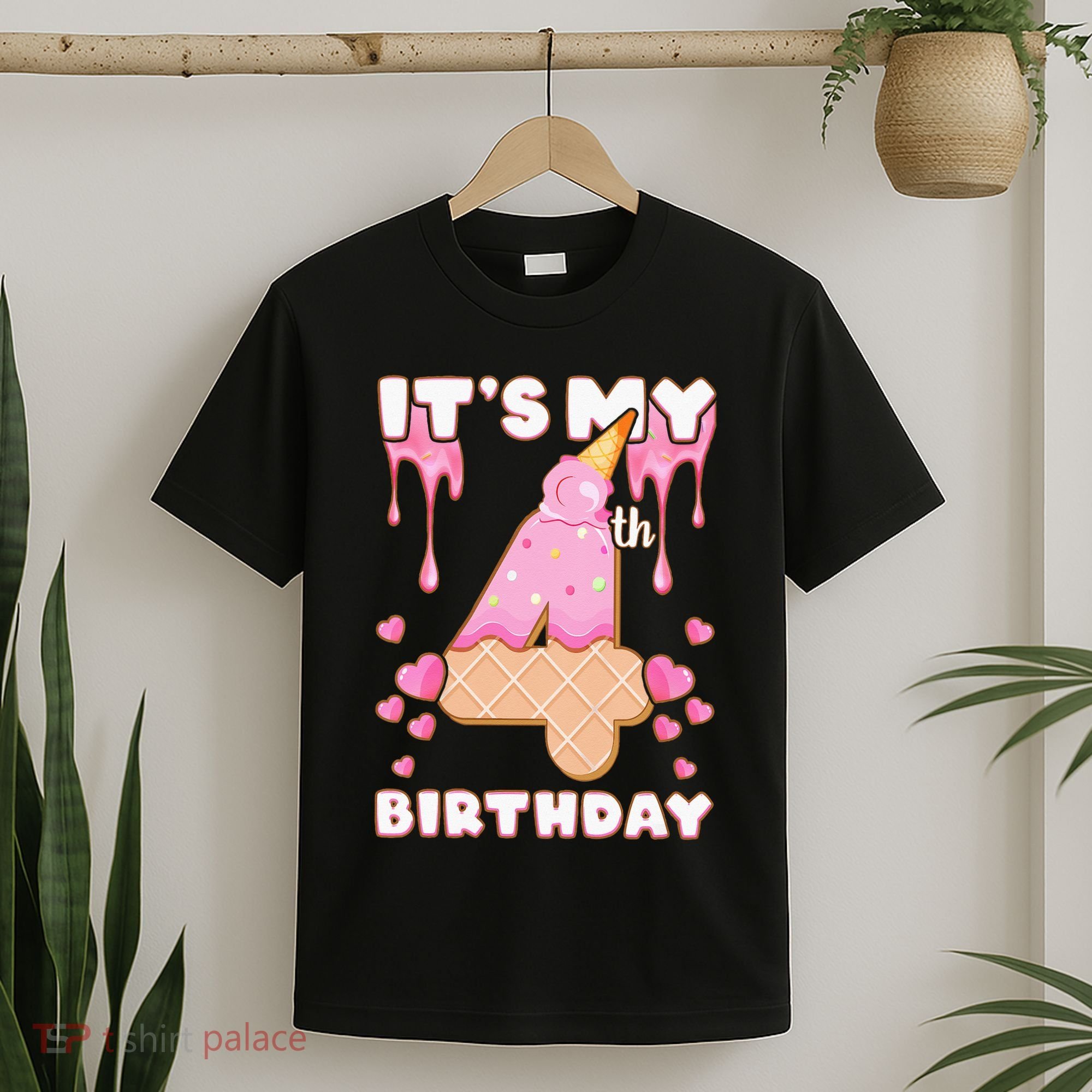 Kids Birthday Girl 4 Years Ice Cream Its My 4th Birthday T-Shirt