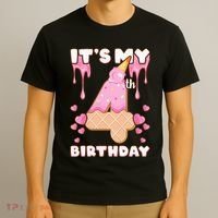 Kids Birthday Girl 4 Years Ice Cream Its My 4th Birthday T-Shirt thumb 3