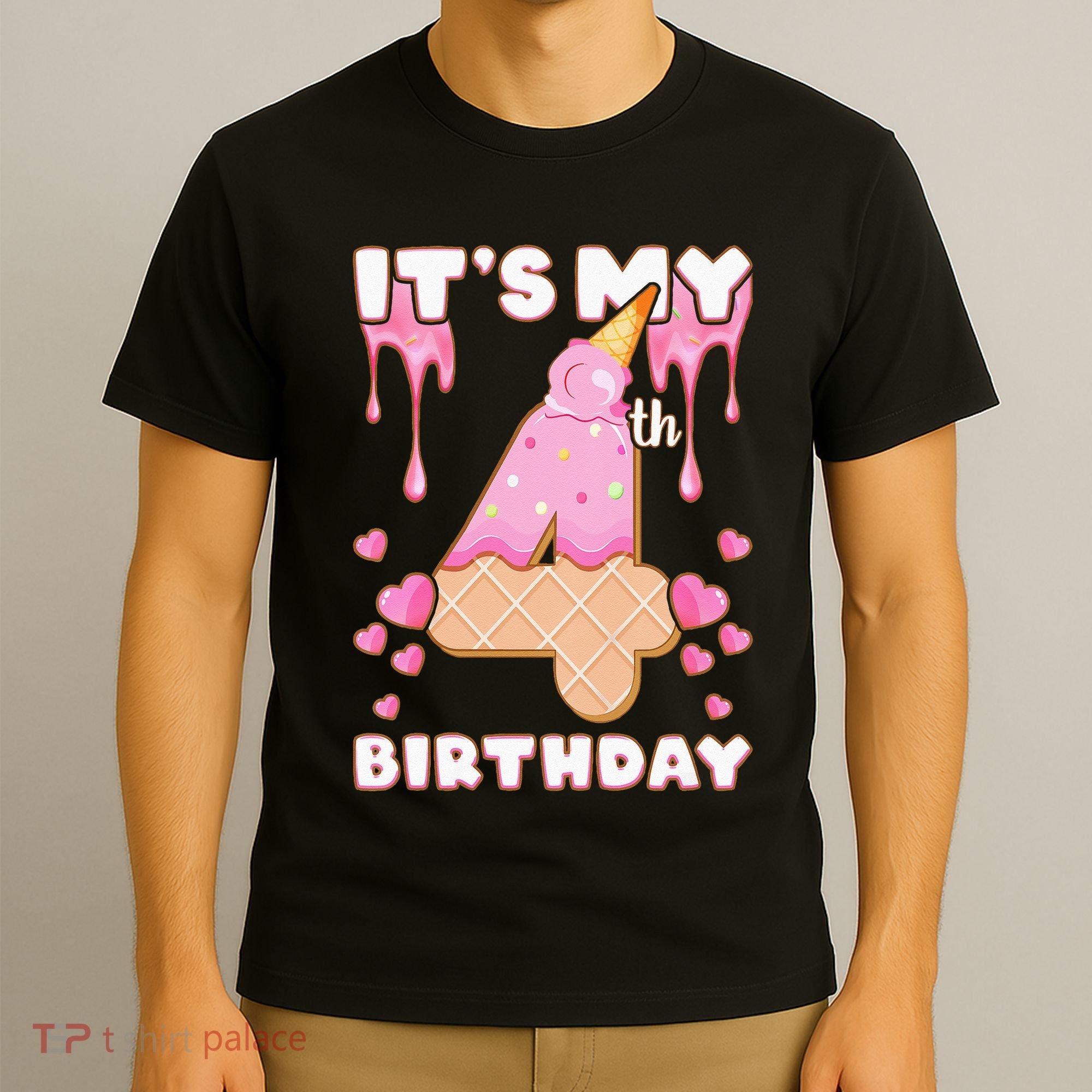 Kids Birthday Girl 4 Years Ice Cream Its My 4th Birthday T-Shirt