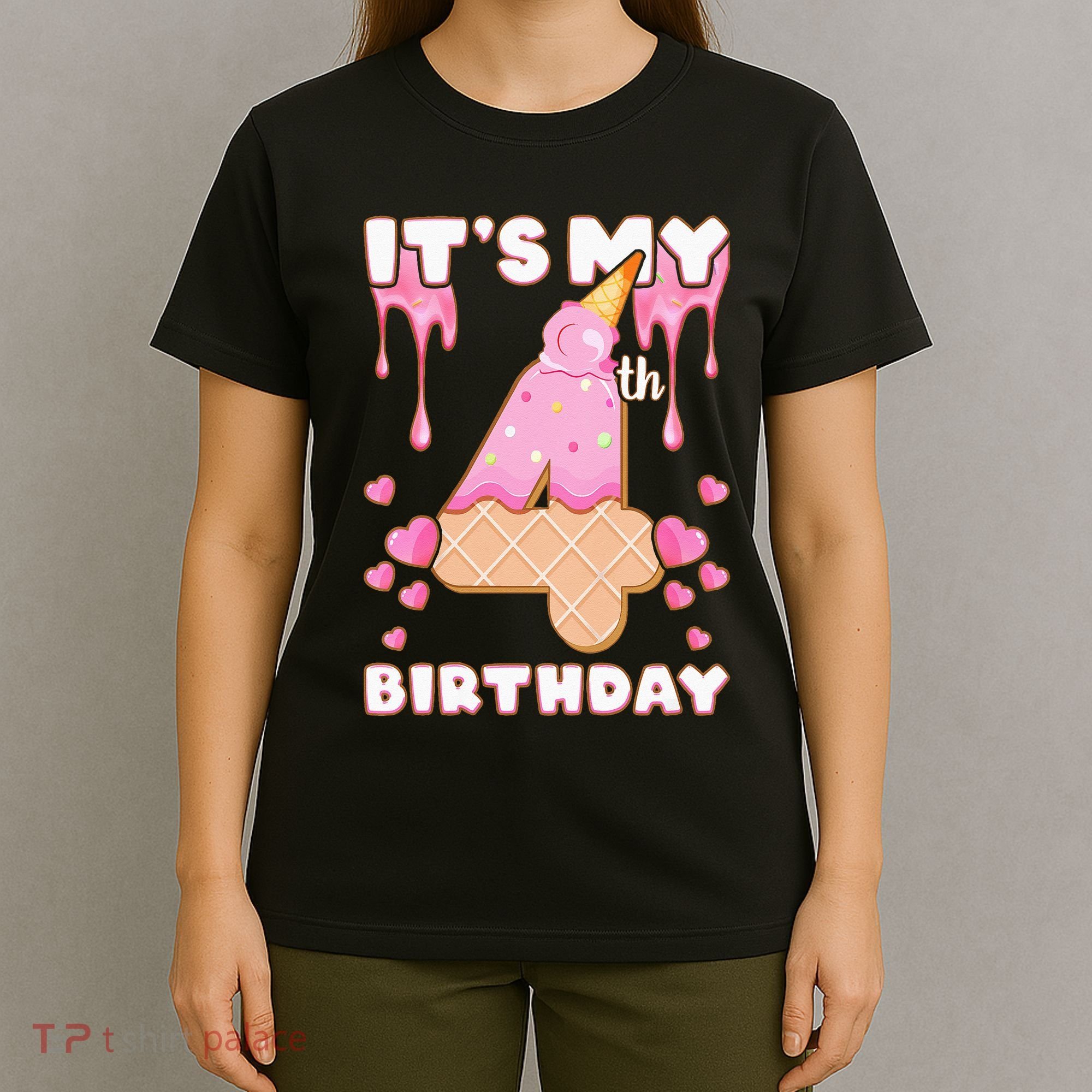 Kids Birthday Girl 4 Years Ice Cream Its My 4th Birthday T-Shirt