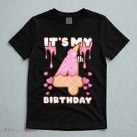 Kids Birthday Girl 4 Years Ice Cream Its My 4th Birthday T-Shirt thumb 5