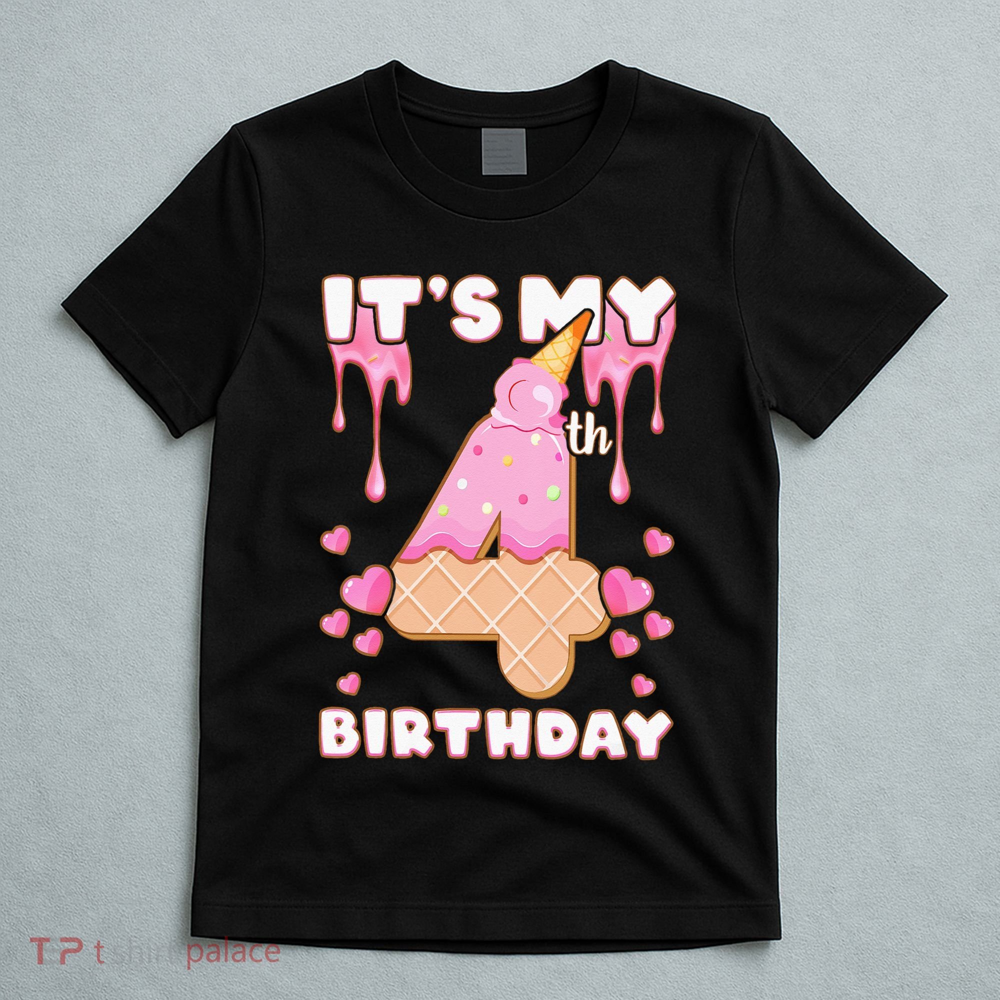 Kids Birthday Girl 4 Years Ice Cream Its My 4th Birthday T-Shirt