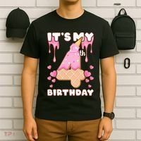 Kids Birthday Girl 4 Years Ice Cream Its My 4th Birthday T-Shirt thumb 6