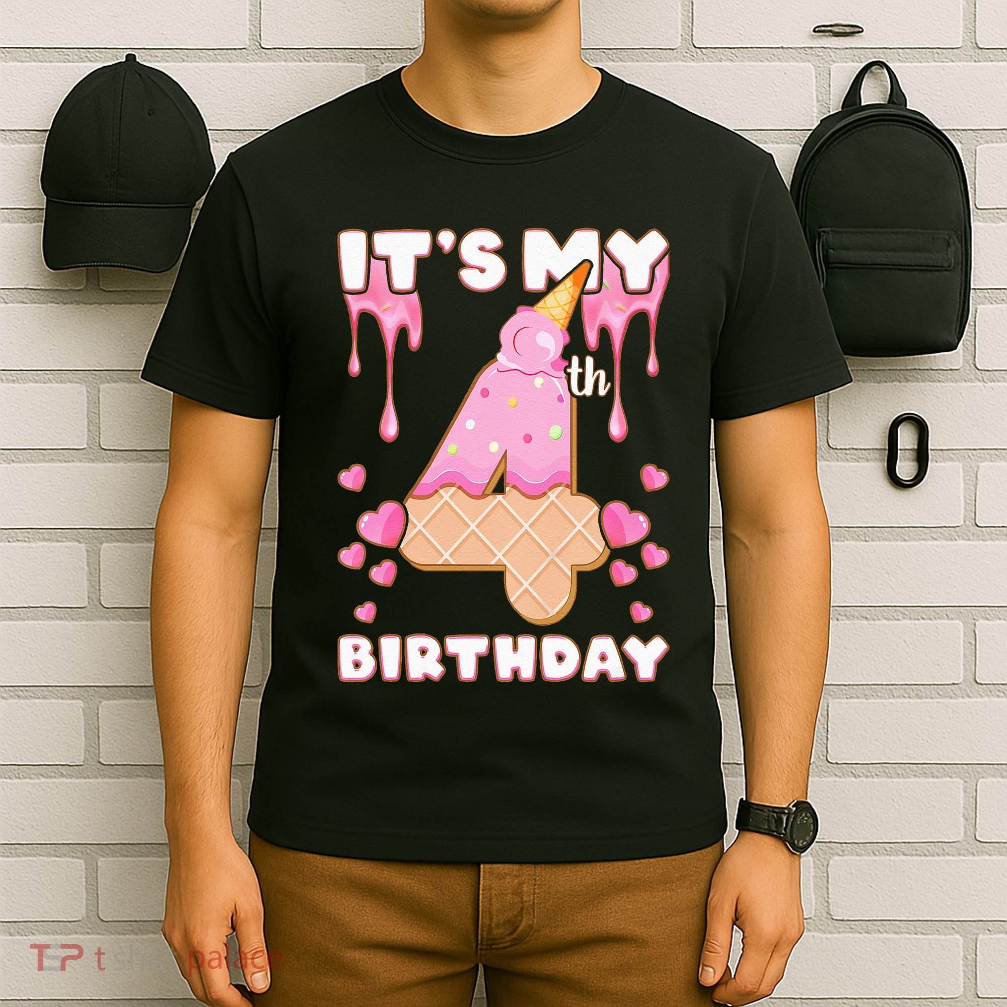 Kids Birthday Girl 4 Years Ice Cream Its My 4th Birthday T-Shirt