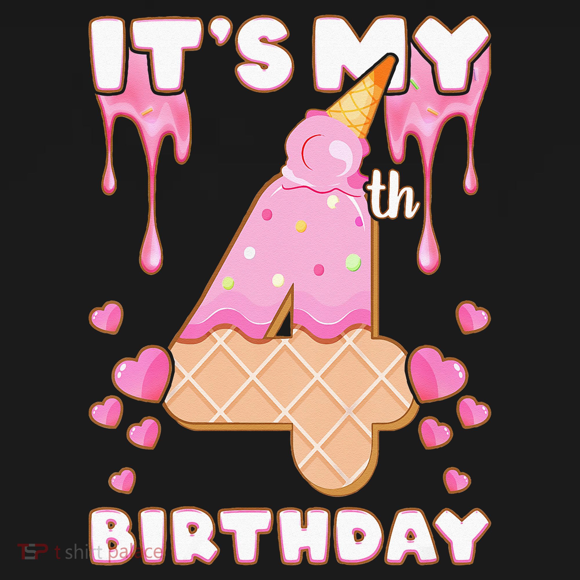 Kids Birthday Girl 4 Years Ice Cream Its My 4th Birthday T-Shirt