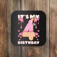 Kids Birthday Girl 4 Years Ice Cream Its My 4th Birthday Coaster thumb 0
