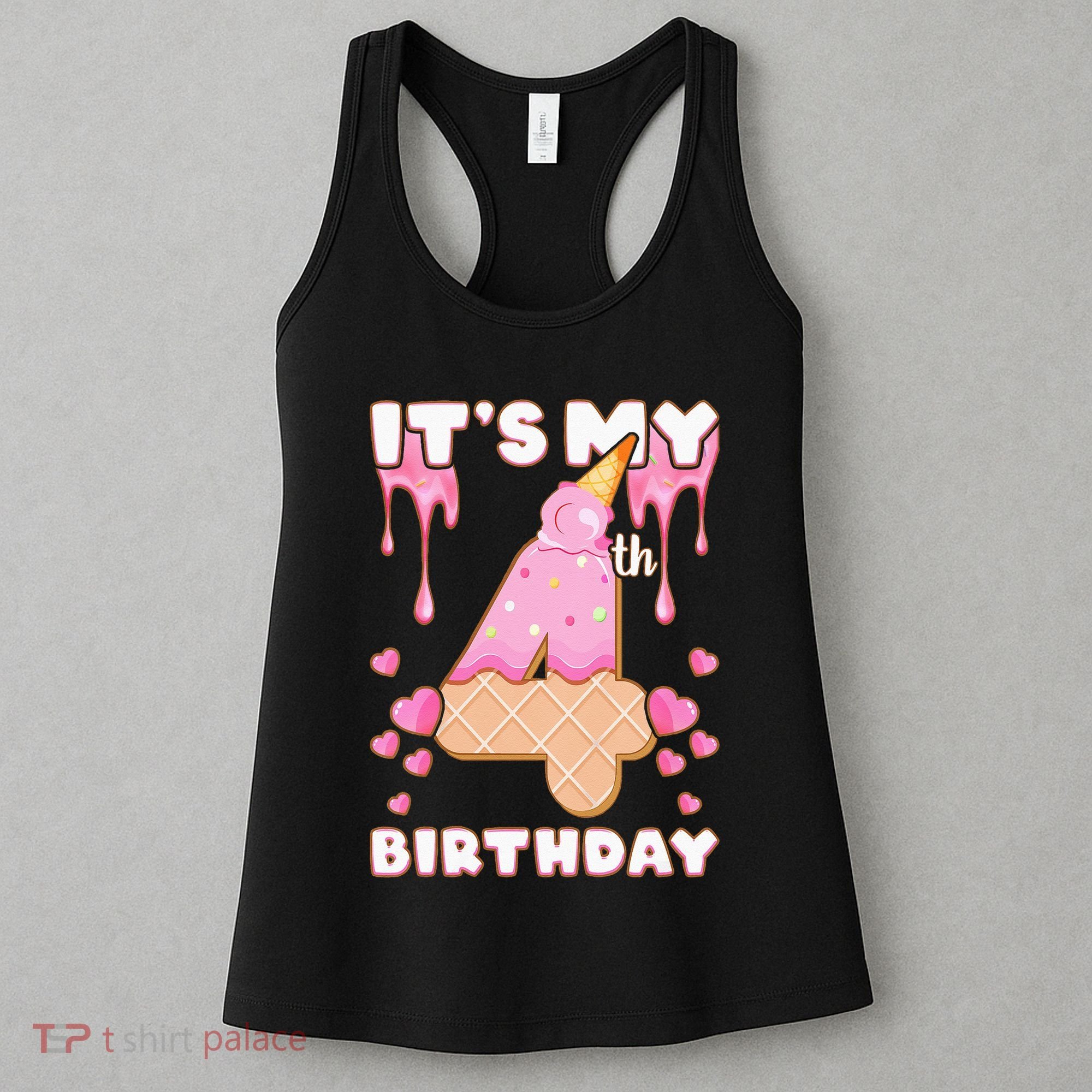 Kids Birthday Girl 4 Years Ice Cream Its My 4th Birthday Women's Tank Top
